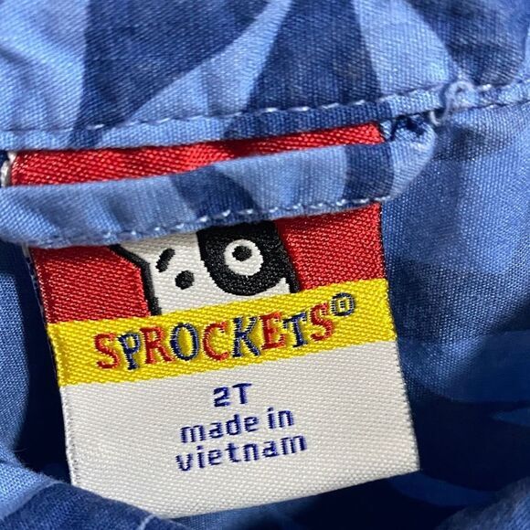 Sprockets 2T Blue Leaf Tropical Print Button Down Shirt Cotton Short Sleeve - Picture 2 of 9